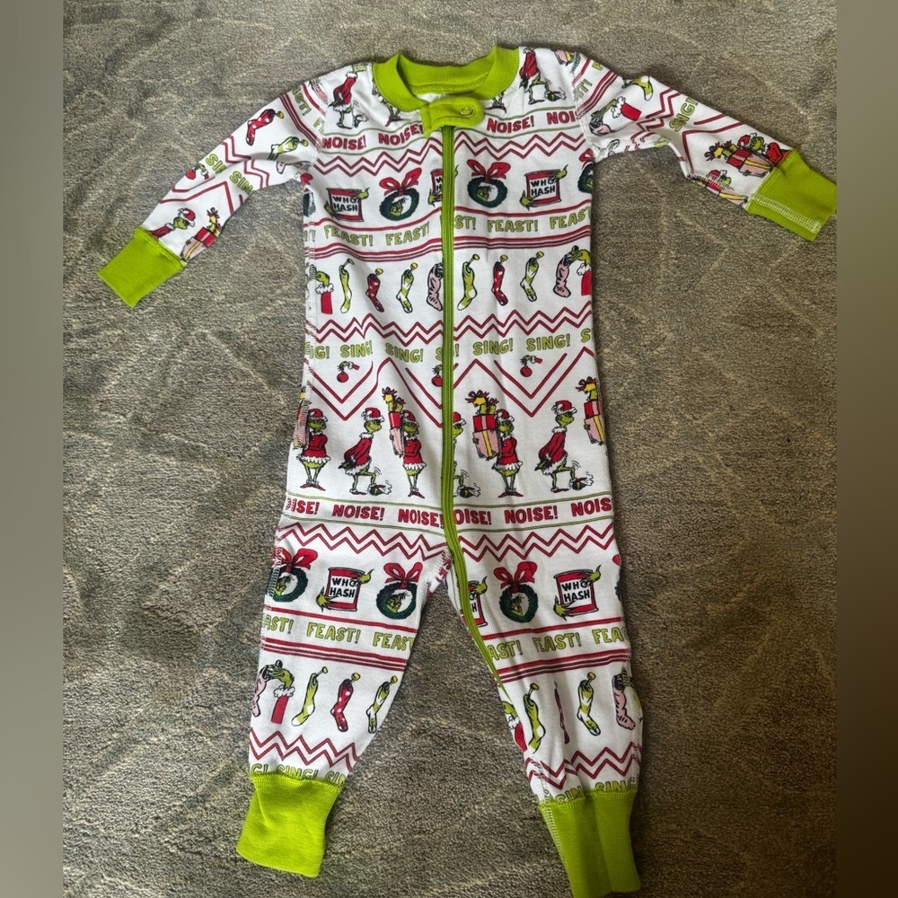 Hanna Andersson Green and White Footies One Piece